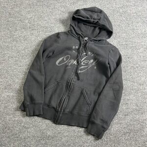 Oakley Hoodie Womens XS Black Full Zip Sweatshirt Script Logo Graphic Hooded